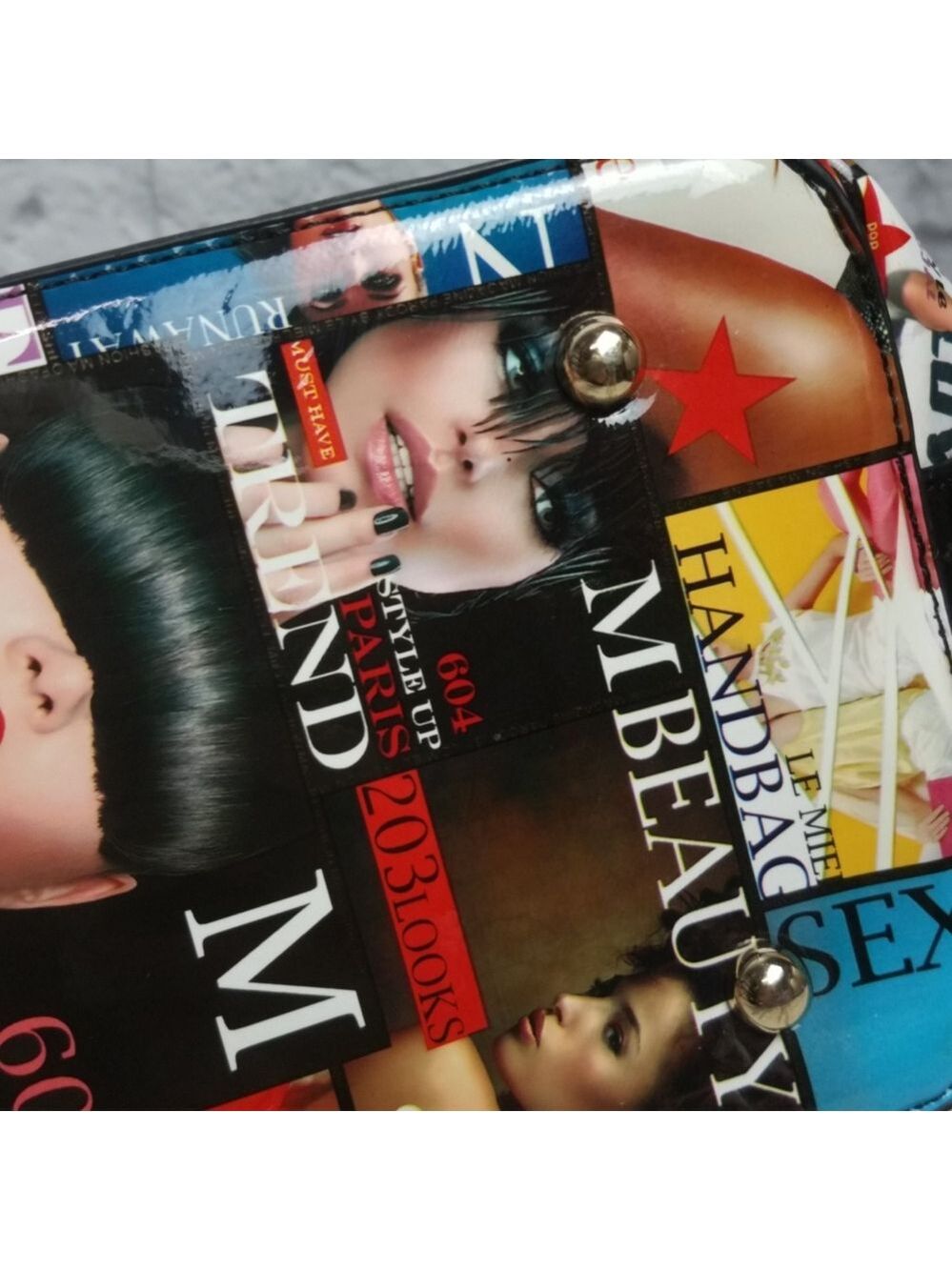 Glossy Magazine Cover Collage Dome Satchel Handbag - Picture 6 of 6